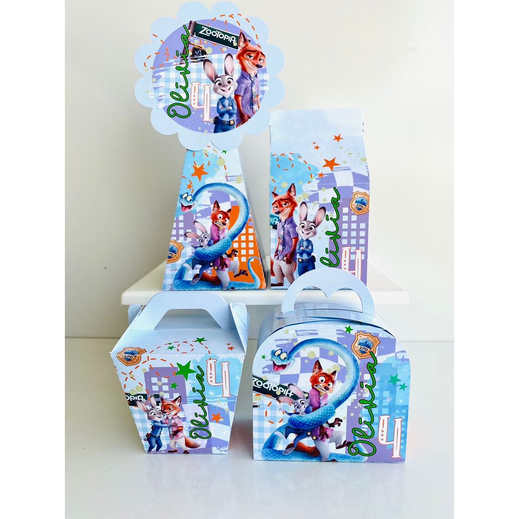 Kit Caixinhas Papelaria Personalizada Zootopia Lembrancinha Festa Infantil DESMONTADO