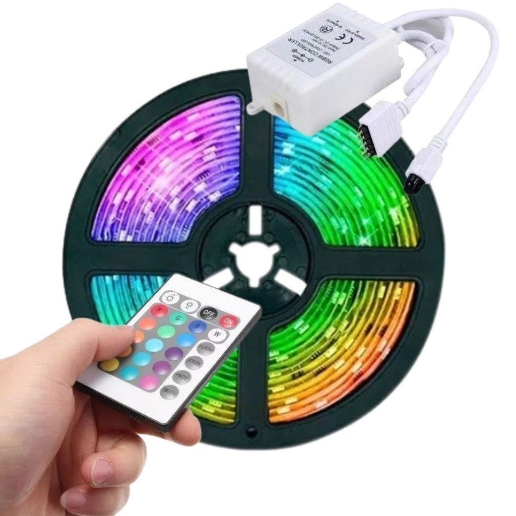 Fita Led RGB 3528 Colorida Com Controle Iluminação Quarto Gamer Neon Decoração Sala E Teto