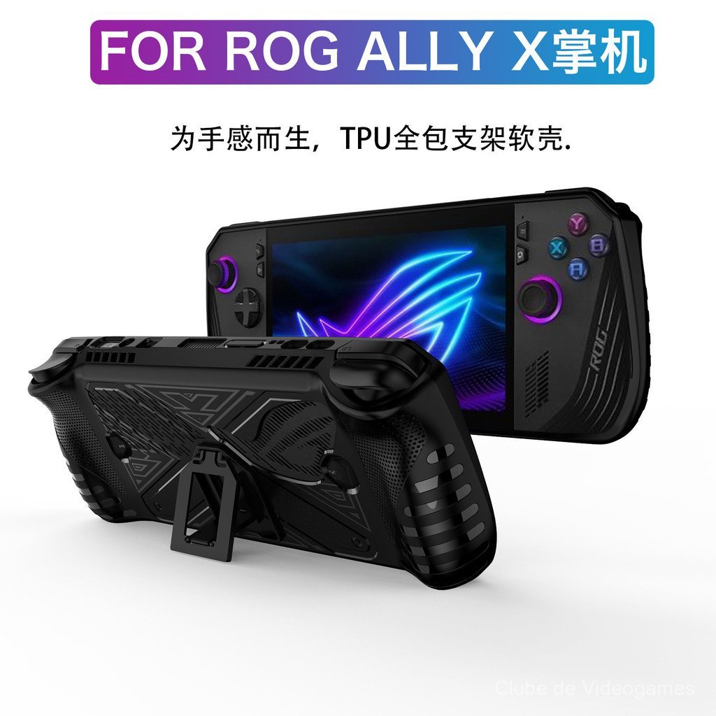 Capa protetora adequada para o console de jogos portátil ASUS ROG ALLY X com suporte, feita de borracha macia TPU.