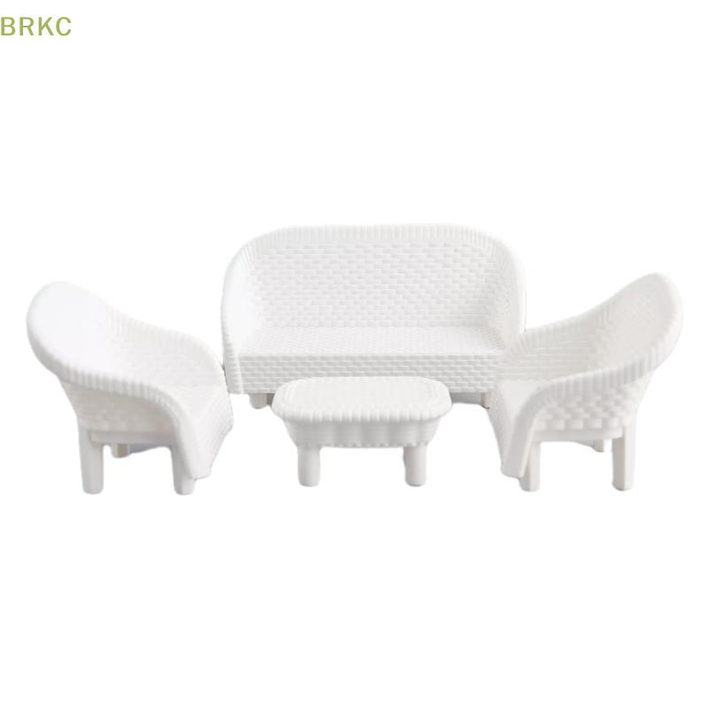 BRKC 4 Peças Brancas DIY Casa De Bonecas Em Miniatura Sala De Estar Sofá Antigo Modelo De Mesa Brinquedo Infantil