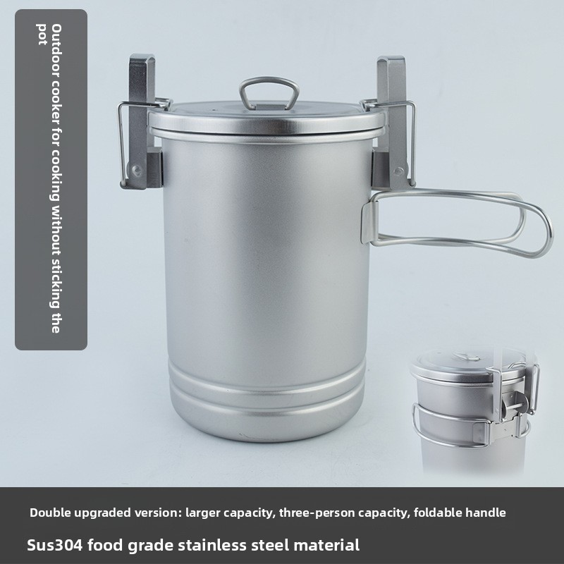 [Estoque Pronto] Panela De Arroz Para Acampamento Em Aço Inoxidável 304 Profissional Pendurar Ao Ar Livre Cozinhar Ferra