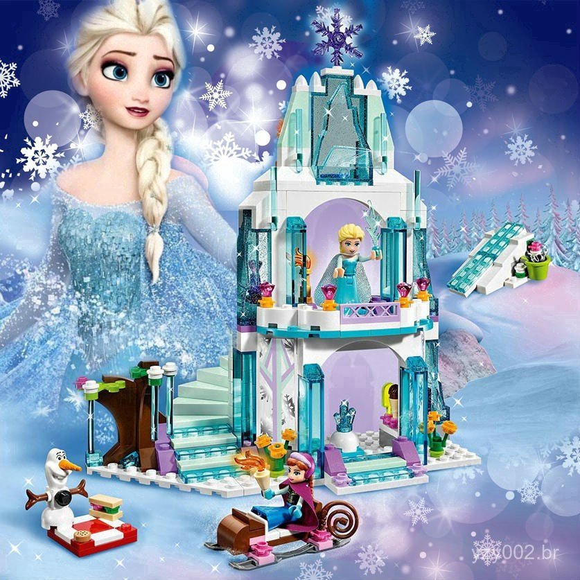 Castelo de Gelo Brilhante da Princesa Elsa de Frozen Lego 41062 Brinquedos Frozen Blocos de Construção da Cinderela para