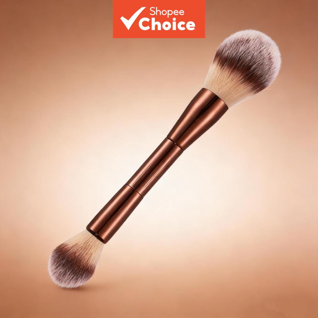 Pincel 2 em 1 para Blush e Iluminador, Ferramenta de Maquiagem Facial de Ponta Dupla