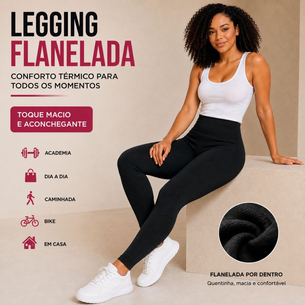Legging Flanelada Feminina Térmica Cós Alto Academia Inverno Confortável Fitness Casual Não Transparente