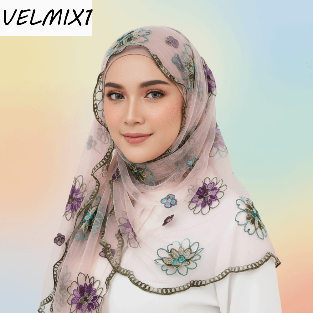 VELMIX1 Envoltório Floral , Xale Transparente Respirável Translúcido , Estola De Malha Leve Bordada Adequada Para A Pele