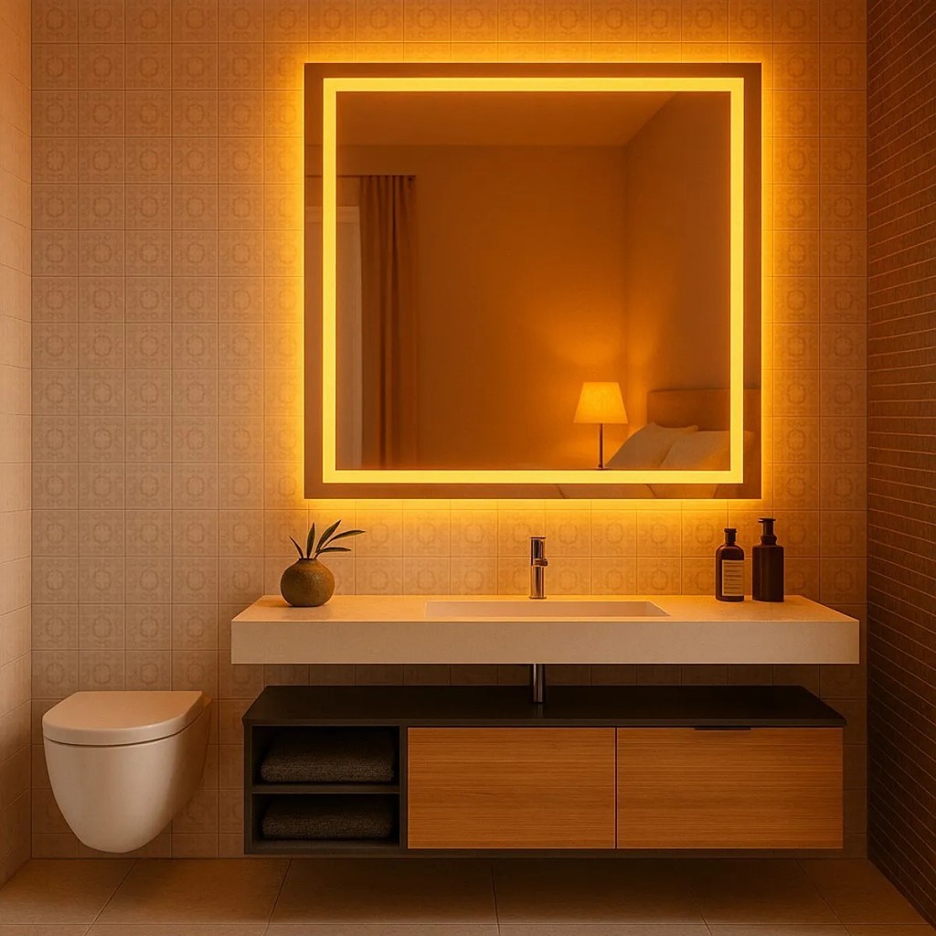 Espelho Premium Quadrado Jateado com Led Vários Tamanhos Luxo, Decoração Sala, Banheiro, Quarto, Camarins, Penteadeira