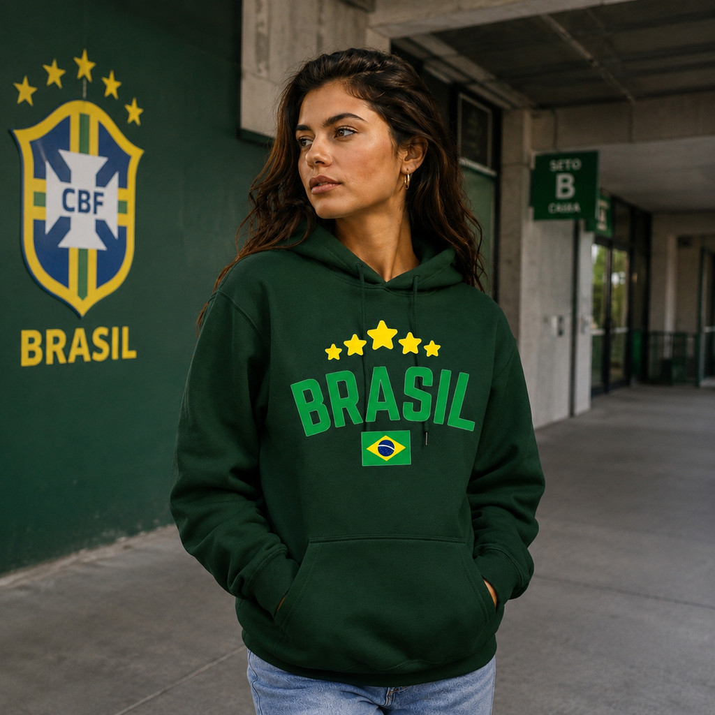 Moletom Canguru Estampa Brasil Seleção Brasileira Futebol Torcedor Copa Premium 3 Cabos Várias Cores