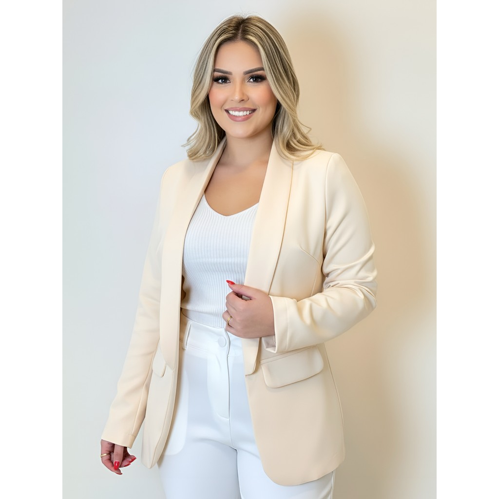 Blazer Alfaiataria Casual Básico Social Elegante Tendência Blogueira Slim Acinturado  Casaquinho TERNINHO  COR PRETO