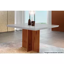 Mesa de Sala Jantar Berlim c/ Tampo 90x90cm Madeirado Vidro Canto Curvo - Imbuia Ripado 3D/Off White - Rufato