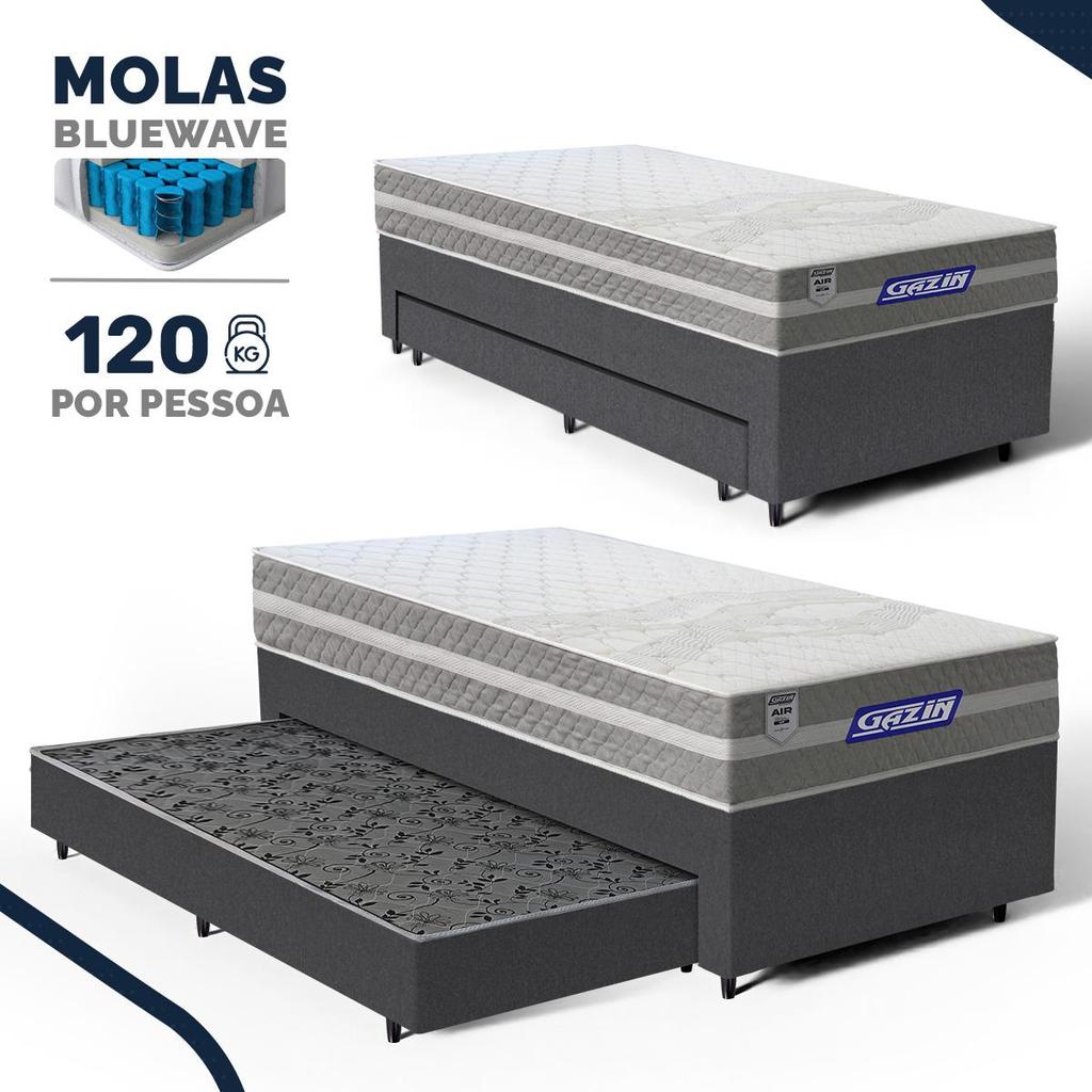 Cama Box com Colchão Gazin de Molas Ensacadas One Face Air Up + Auxiliar de Molas Solteiro 88cm