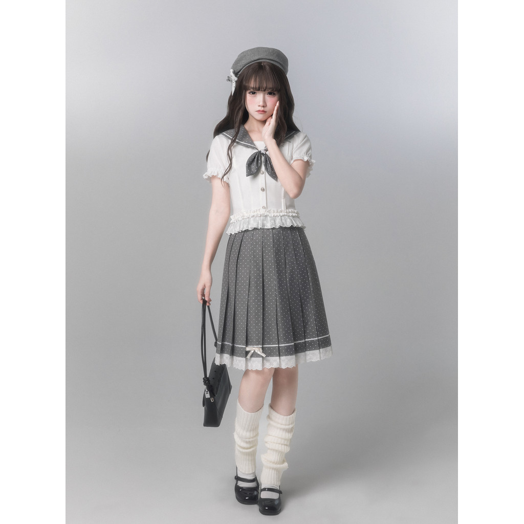 Walnut JK [Polka Dot Bunny] Terno de marinheiro Original série cinza cor cinza bolinhas japonesas estilo fofo