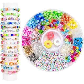594PCS Bead Bracelet Making Kit for Kids,Colorful Pony Beads Pearl Shell Flower Evil Eyes Star Carft Friendship Bracelet