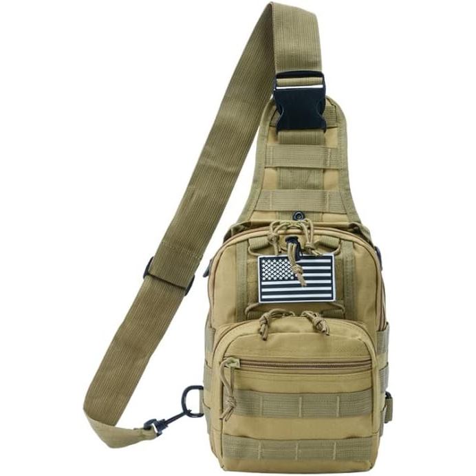 Mochila Tática de Ombro Único, Mochila Militar Molle para Esportes, Mochila de Caminhada para Homens e Mulheres (Cáqui),