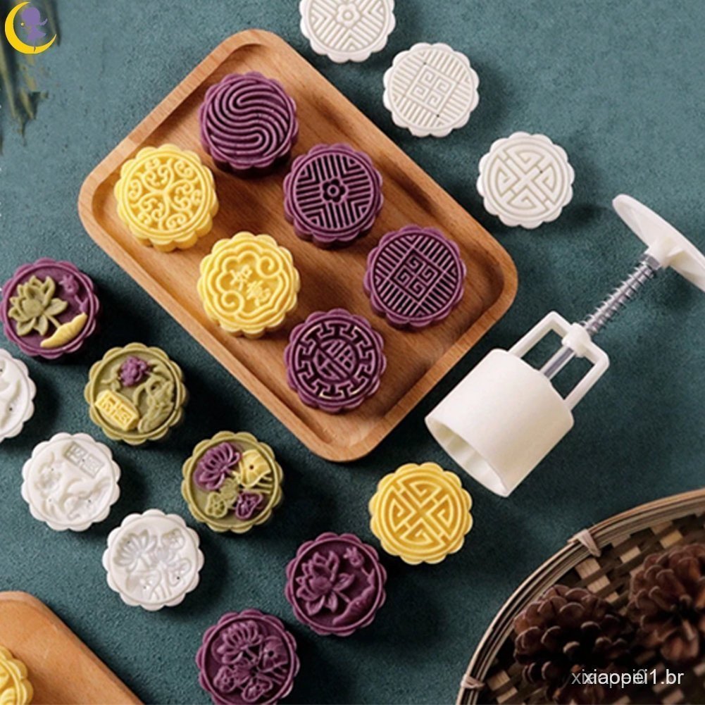 10 Moldes Redondos/Quadrados para Bolinhos de Lua com Flor Redonda/Quadrada 100g Ferramentas de Decoração de Fondant Man