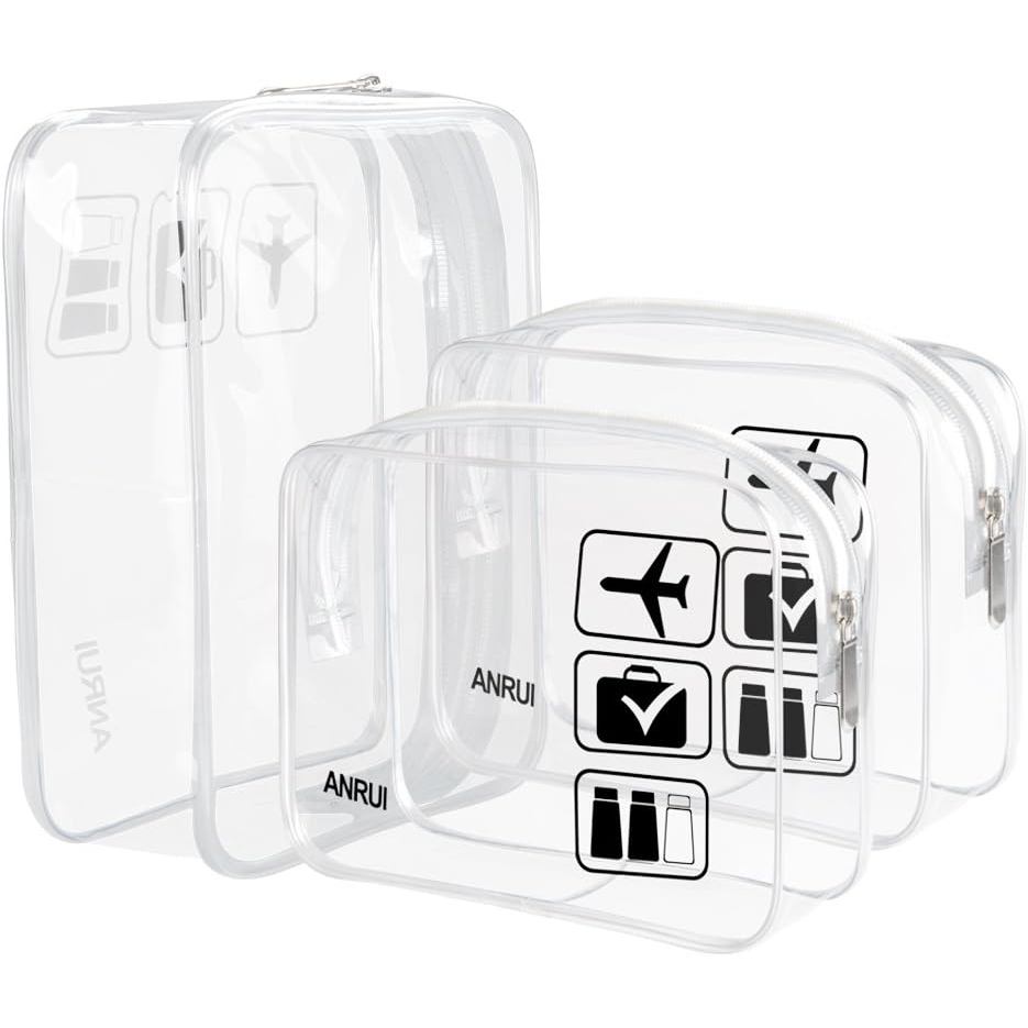 Bolsas de Maquiagem Transparentes ANRUI - Pacote com 3 Bolsas de Viagem de Tamanho Quart, Bolsas de Higiene Pessoal Apro