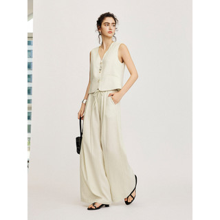 CLMX Moda Estilo Slub Textura Lyocell Linho Tecido de Algodão Com Decote Em V Colete Top/Drawstring Calças Retas Mulhere
