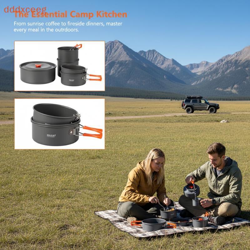 [dddxceeg] Conjunto De Panelas De Acampamento De Alumínio Kit Portátil De Cozinha Ao Ar Livre Panela Antiaderente Talher