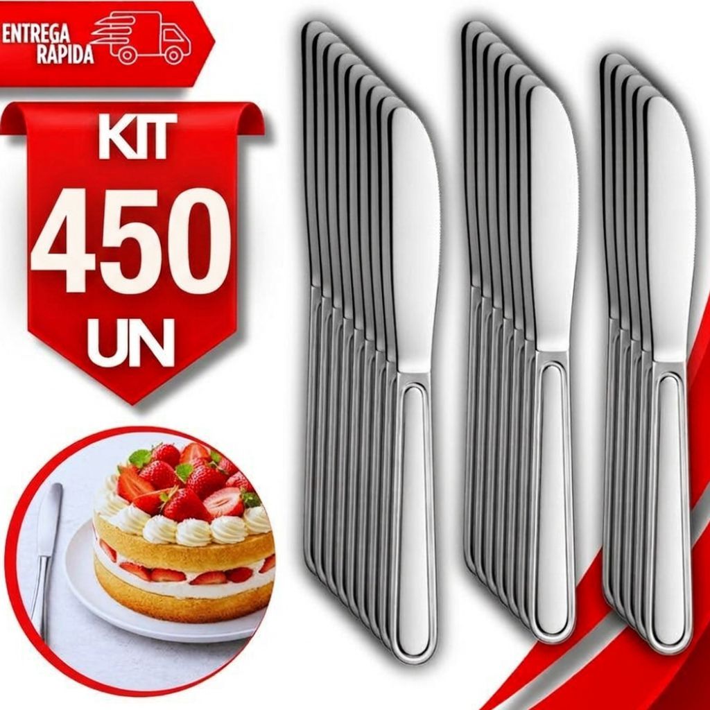 Kit de Facas Sobremesas Aço Inox 17,5Cm Pão doce Doce Bolos Doceria Cozinha Buffet Restaurante Talher Premium