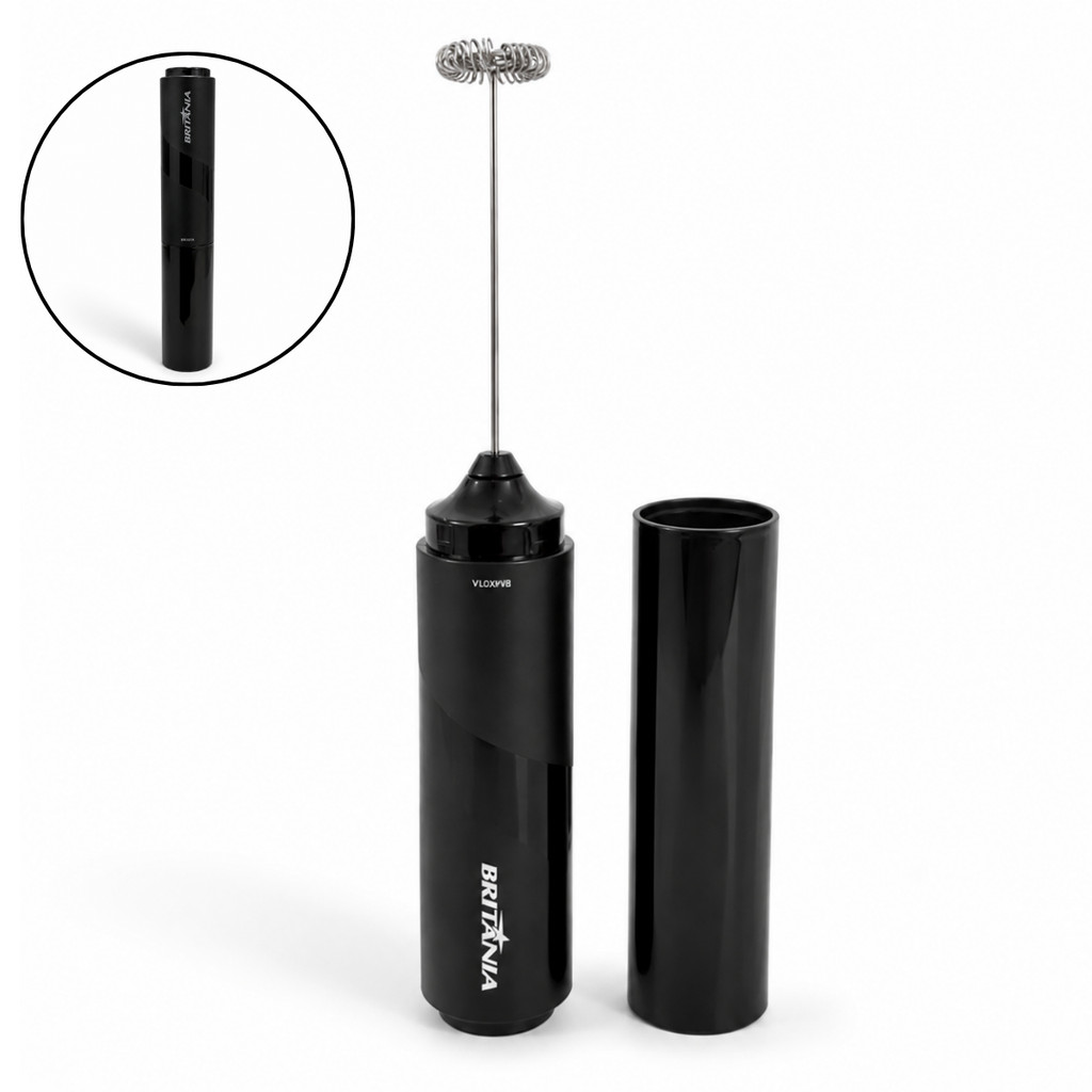 Mixer Portátil Britânia Sem Fio Leite Café Pilha Preto Espuma Rápido Capuccino Misturador