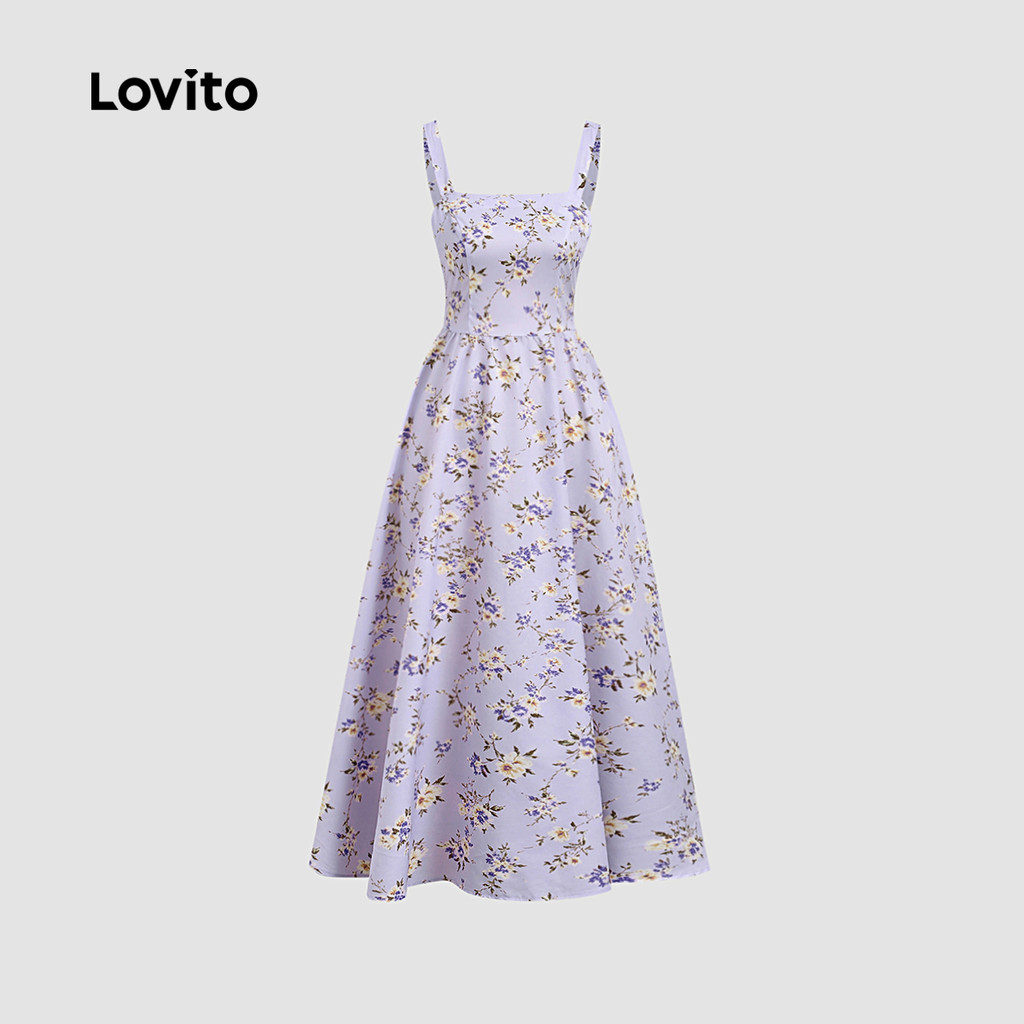 Lovito Padrão de Vestido Casual Textura Estilo Resort Vestido Roxo de Primavera/verão para mulheres LK6AD107 · foto 2