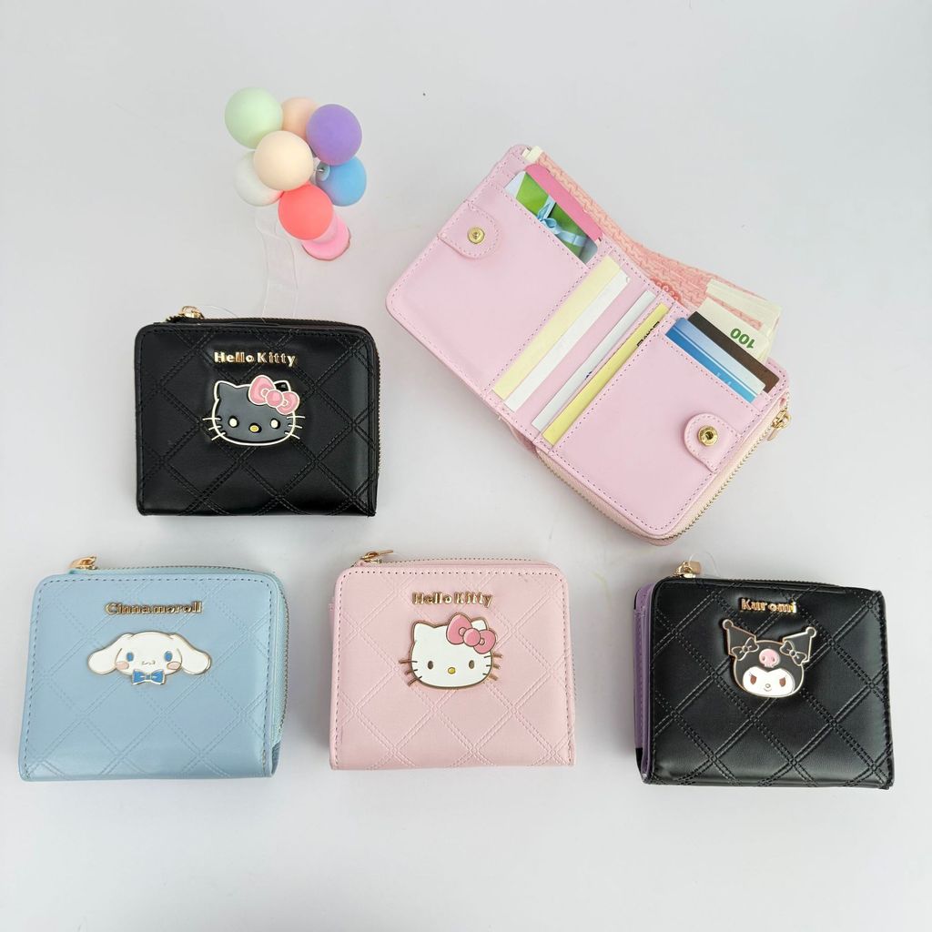 Canela cão meia dobra carteira Bifold melodia Kuromi titular do cartão bonito moeda bolsa dos desenhos animados carteira