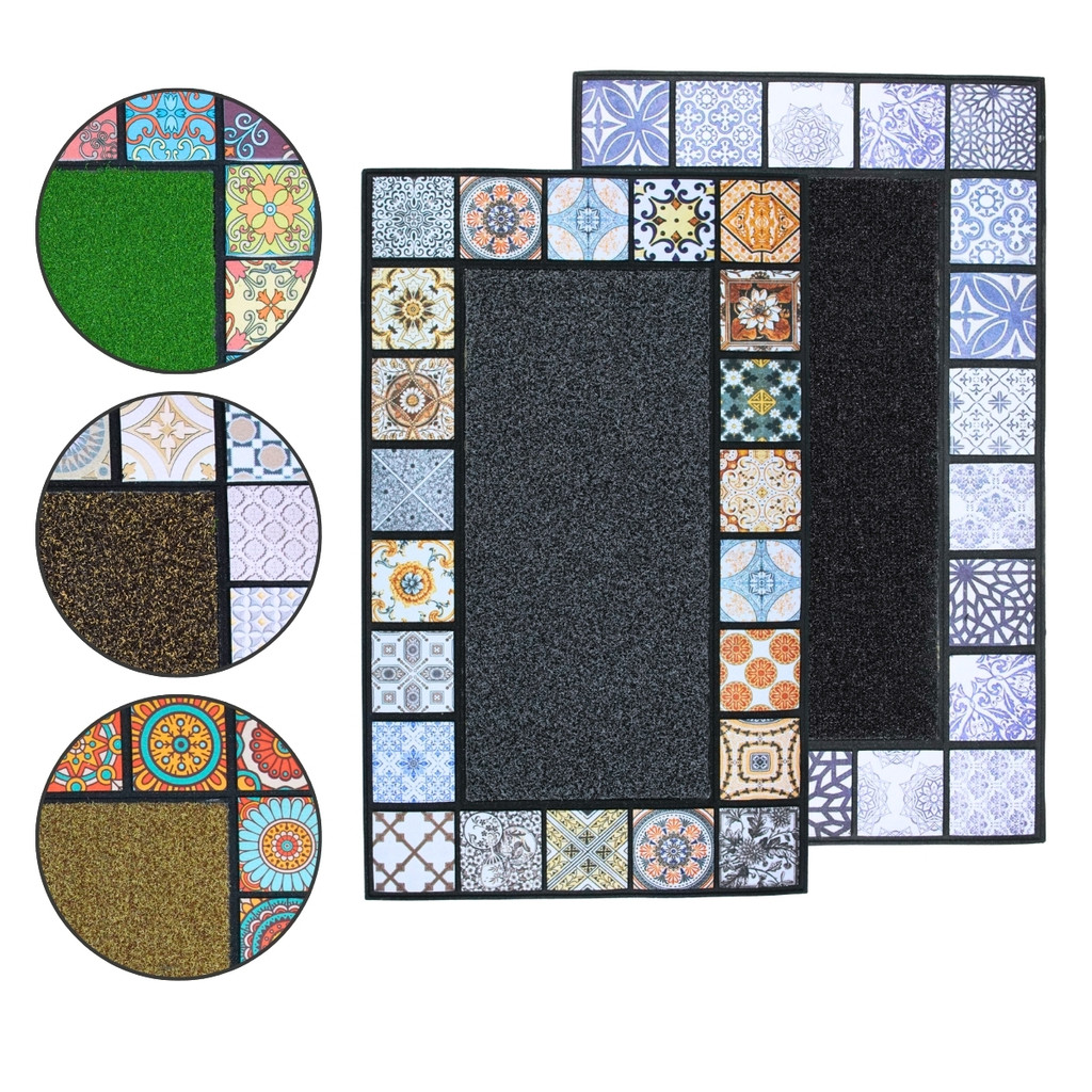 Tapete Antiderrapante Emborrachado Capacho Porta de Entrada Mosaico 48x78 Castela