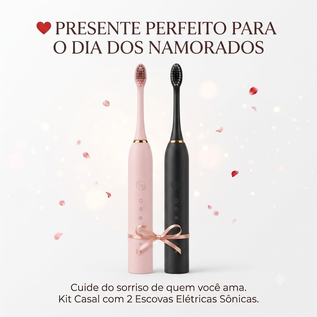 Dia dos Namorados Escova de Dente Elétrica + 4 Refis - A Prova D'água - Recarregável