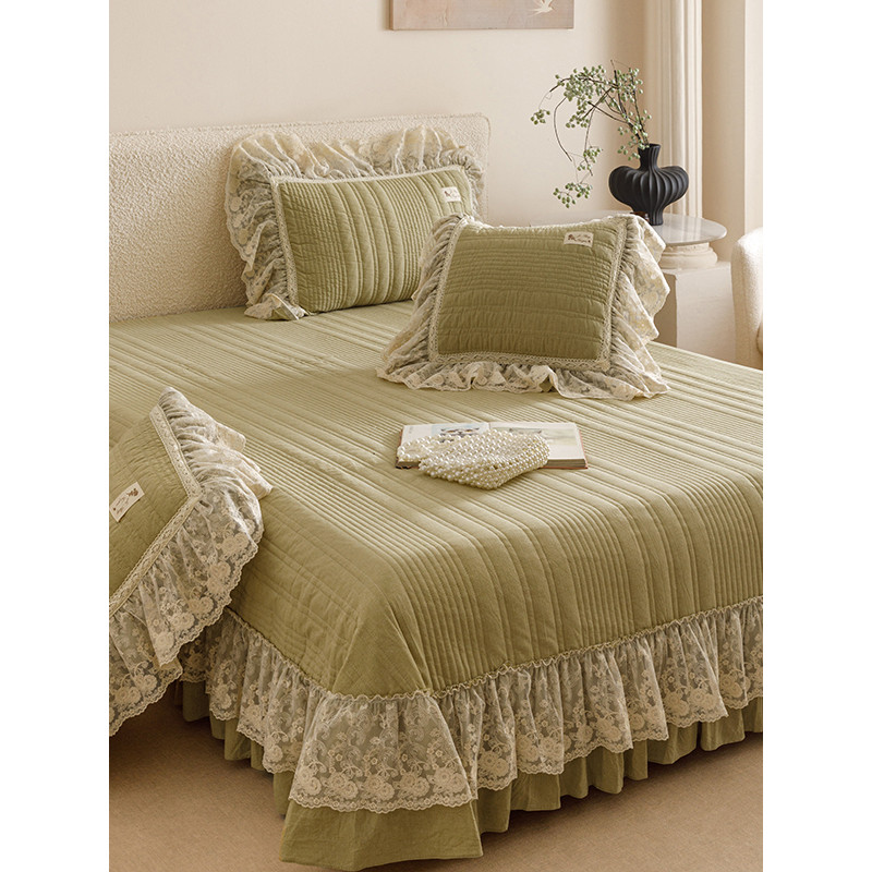 Capa de cama acolchoada de algodão puro estilo princesa francesa Conjunto de três peças de algodão engrossado lençol Ext