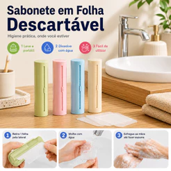 Folha Sabão Papel Portátil Descartável limpar mãos viagem case bonito fofo prático higiene em passeios deslocamentos