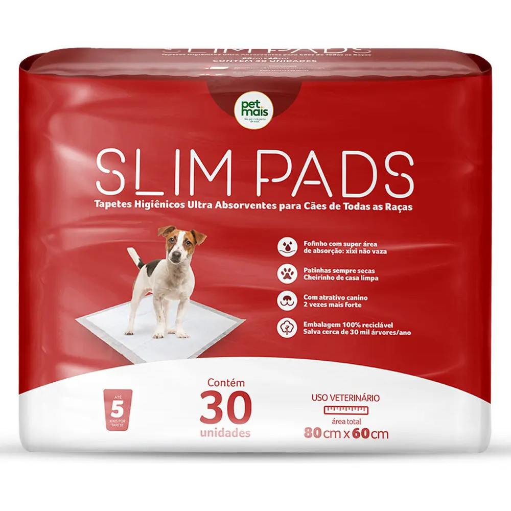 Tapete Higiênico Para Cachorro Filhote 80x60cm Slim Pads Baby Petmais 30 Unidades