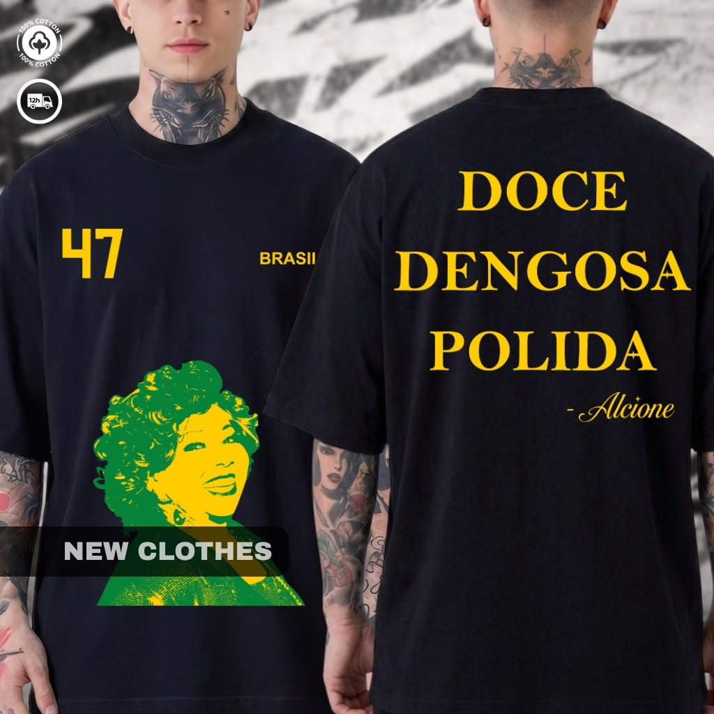 Camiseta Brazilcore Alcione Doce Dengosa Polida T-shirt Estética Brasileira MPB Samba Algodão Casual Torcida Over