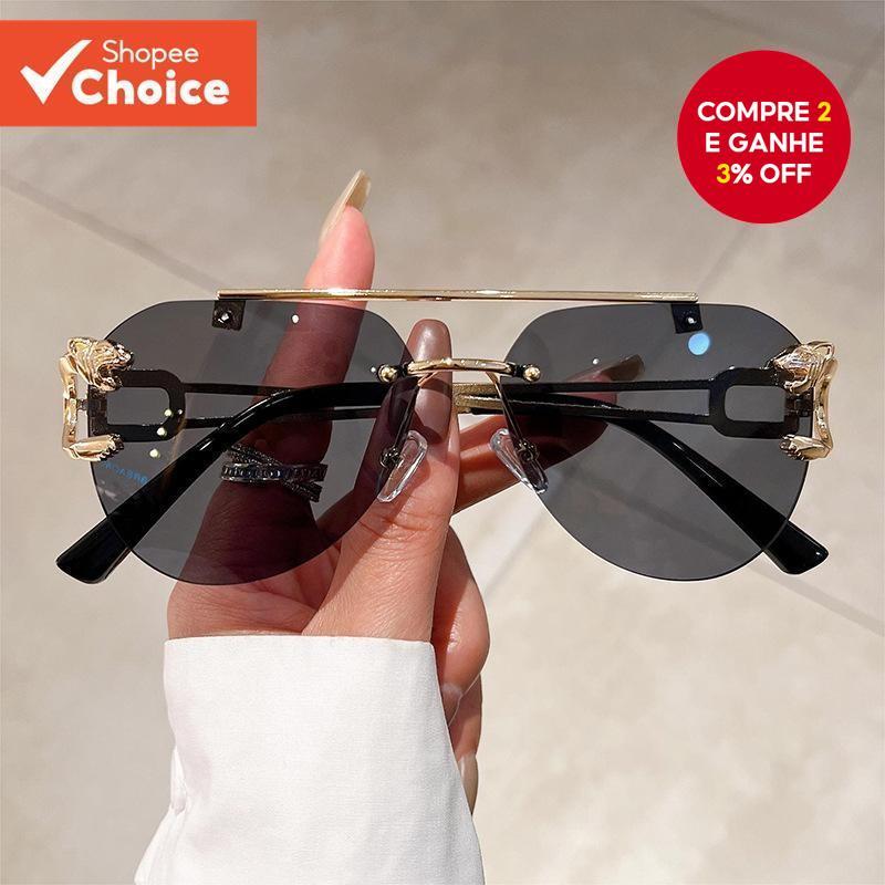 Luxo Sem Aro Vintage Óculos De Sol Feminino Oversized Moda UV400 Clássico Elegante
