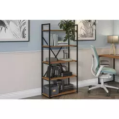 Estante p/Sala Industrial Alta LI006 Aço c/5 Prateleiras 72x152cm Freijo/Preto - Kappesberg