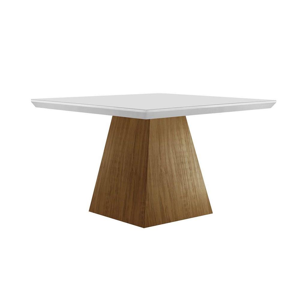 Mesa de Sala Jantar Luna c/Tampo Madeirado Vidro Canto Reto 90x90cm Imbuia/Off White - Rufato