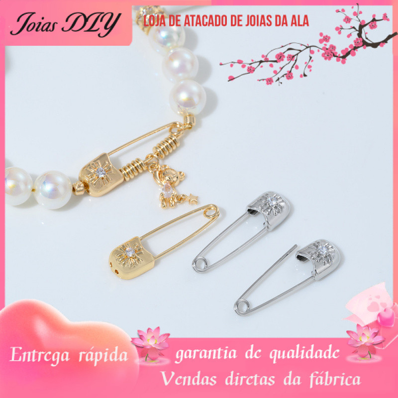 Retenção de cor 14K banhado a ouro incrustado zircão pino clipe de papel pingente artesanal DIY pulseira colar conector