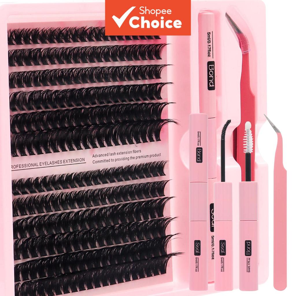Kit De Extensão De Cílios DIY 30D-80D 240 Unidades-Aglomerados Grossos Fofos 3D , Ligação , Vedação E Pinça Para Inician