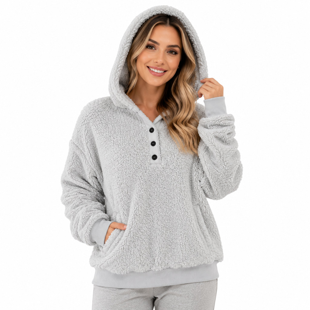 Blusa Soft Teddy Feminina Peluciada Com Touca Premium 1#