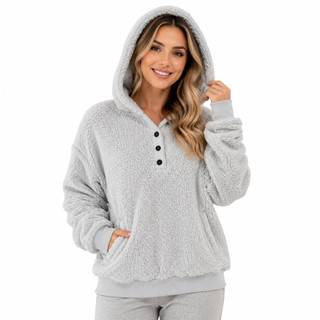 Blusa Soft Teddy Feminina Peluciada Com Touca Premium 1#