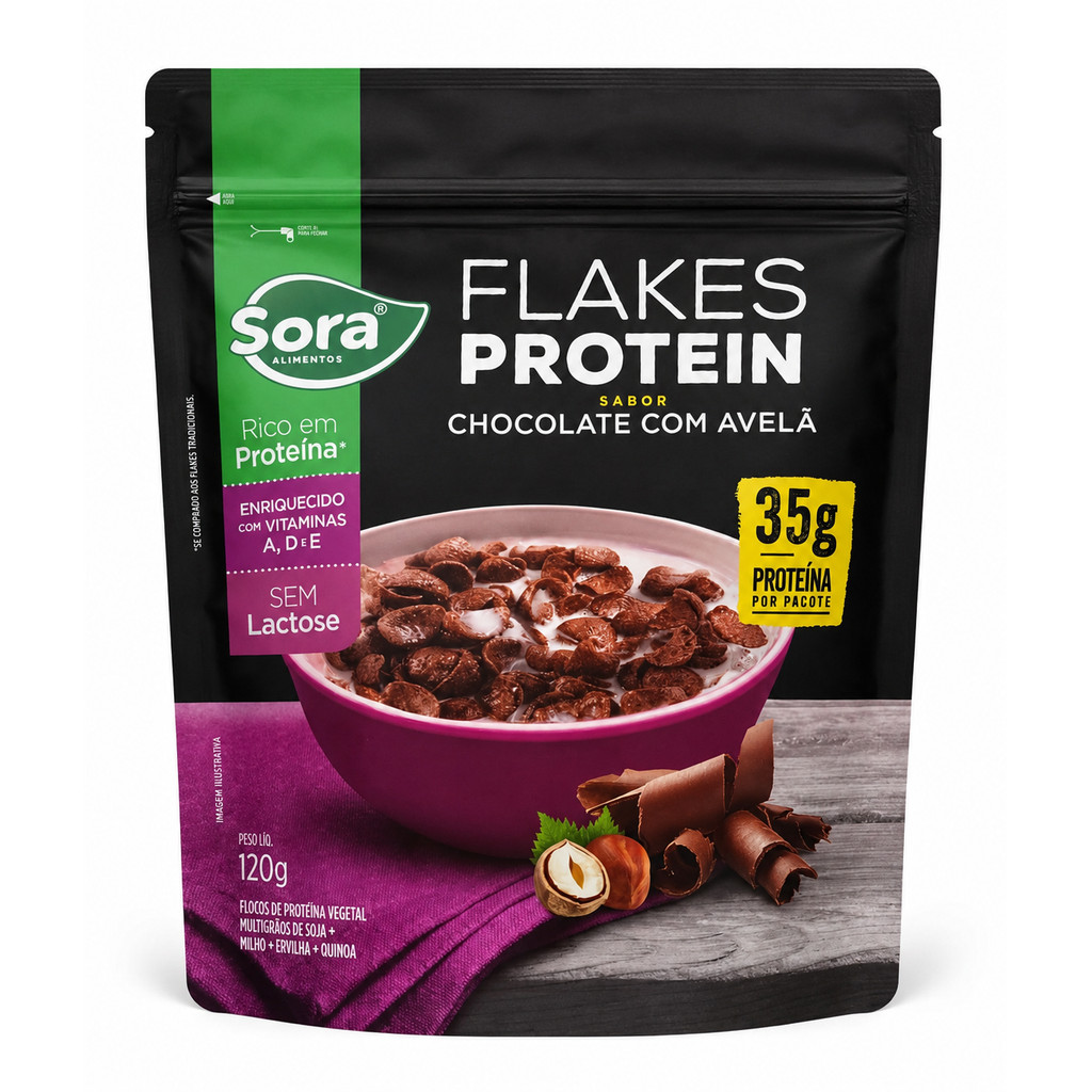 Cereal Sora - Corn Flakes Protein Chocolate com Avelã Vegano 120g