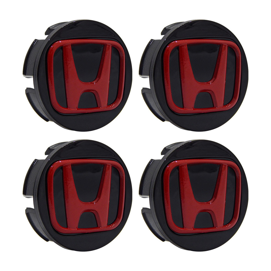 Jogo Calota Calotinha Centro Central Miolo Meio Roda Fit City Wrv Civic 58mm Preta Com Logo Vermelho
