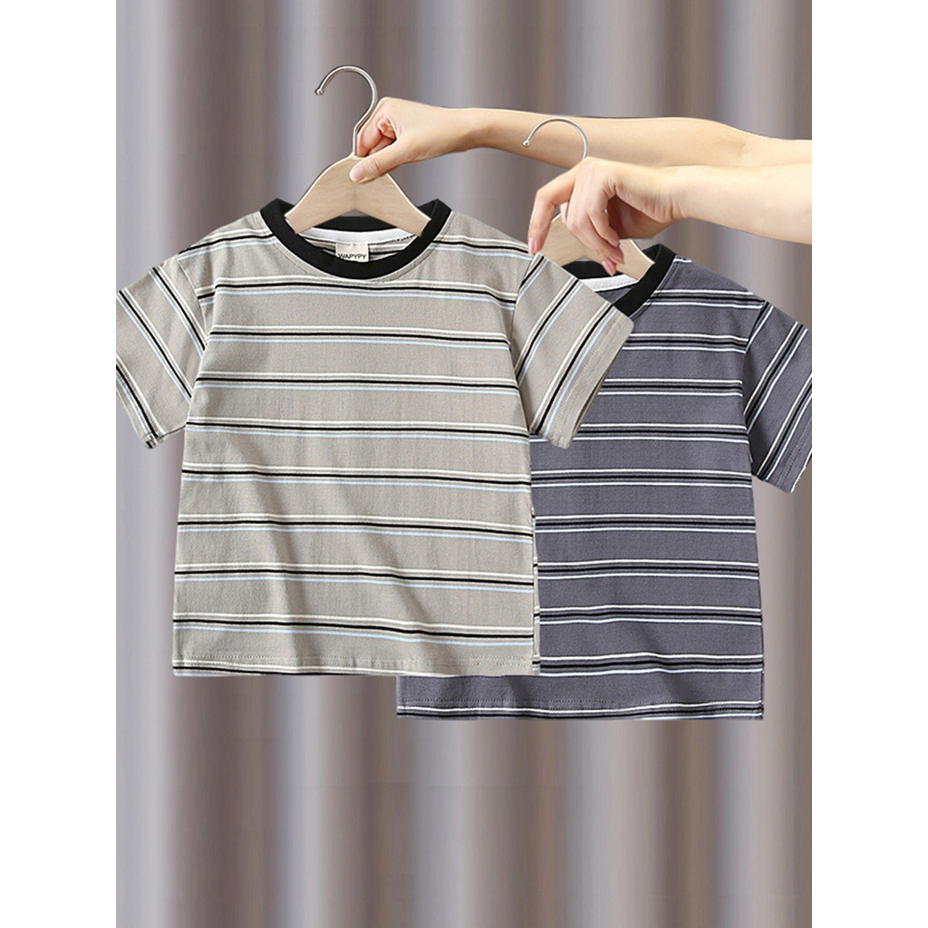 Meninos camiseta de manga curta 2026 verão novo estilo crianças bebê roupas infantis listrado estilo japonês puro algodã