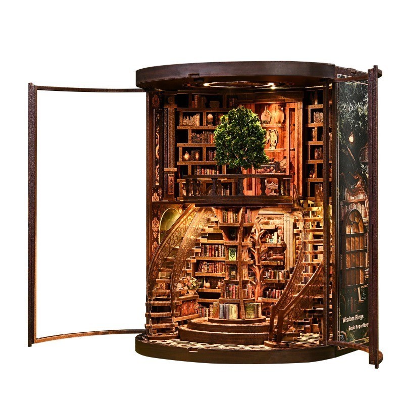 Nicho De Livro 3D " Anel De Sabedoria " Modelo De Montagem De Casa Em Miniatura DIY-Estante De Diorama Microescala , Pre