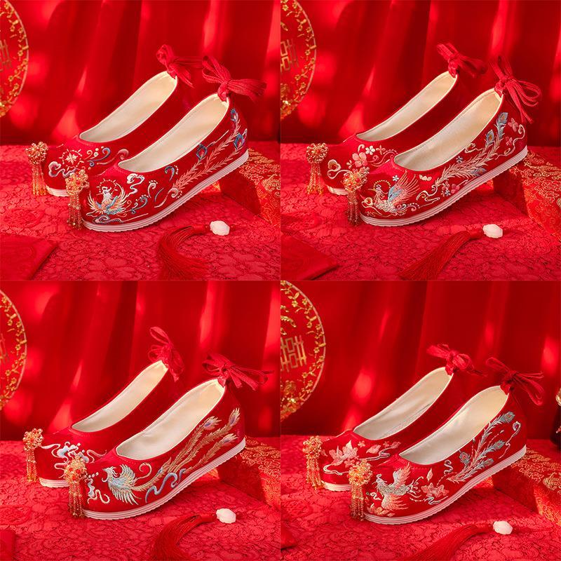 2026 novo estilo Xiuhe sapatos de casamento chinês sapatos de noiva feminino casamento plana sapatos femininos antigos H