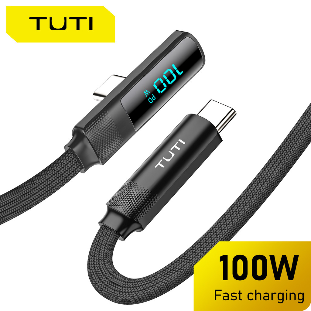 Cabo USB-C 100W Carregamento Rápido Com Display Digital E Ponta Em L