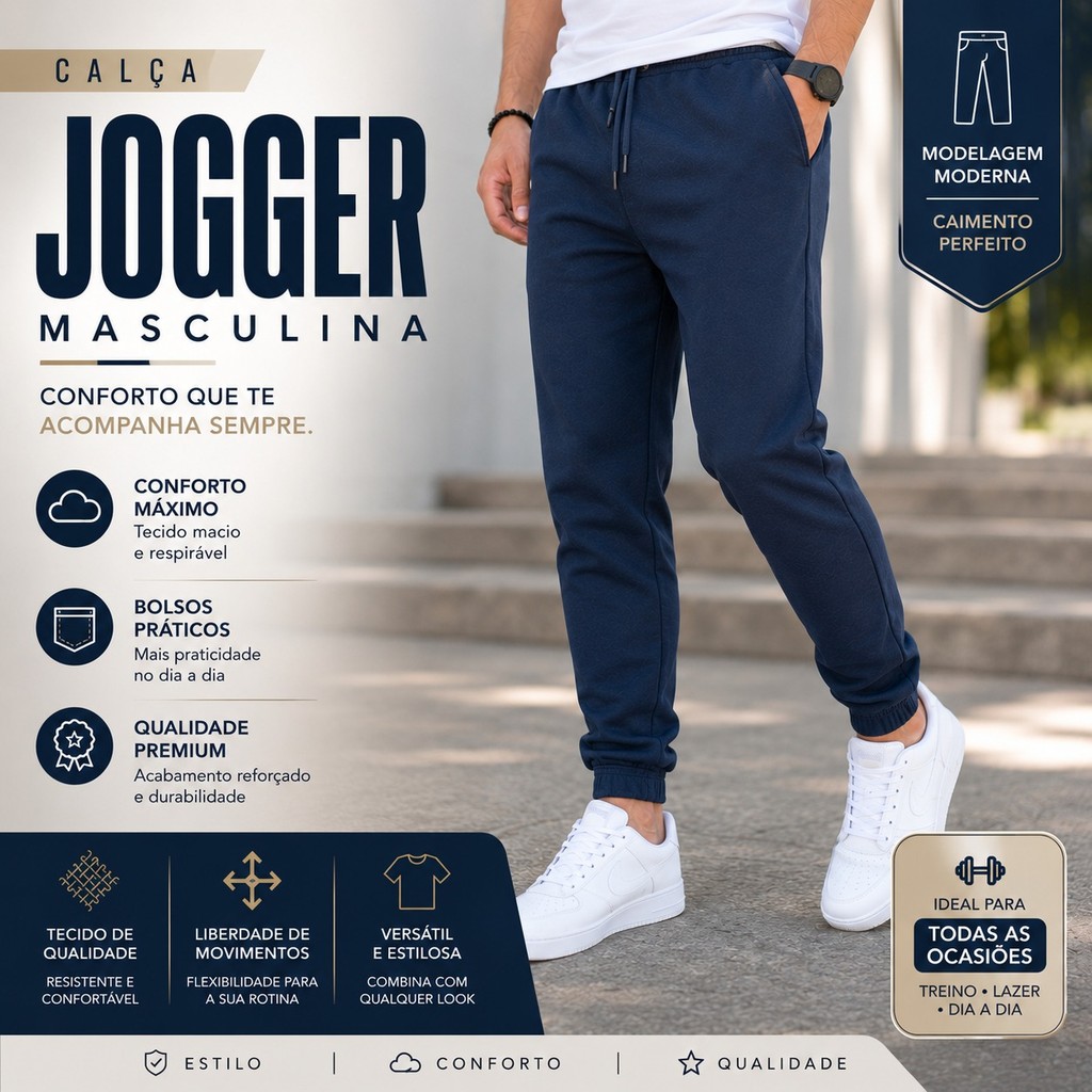 Calça Jogger Masculina Casual Premium Moletom Grosso Confortável Para Uso Diário E Streetwear