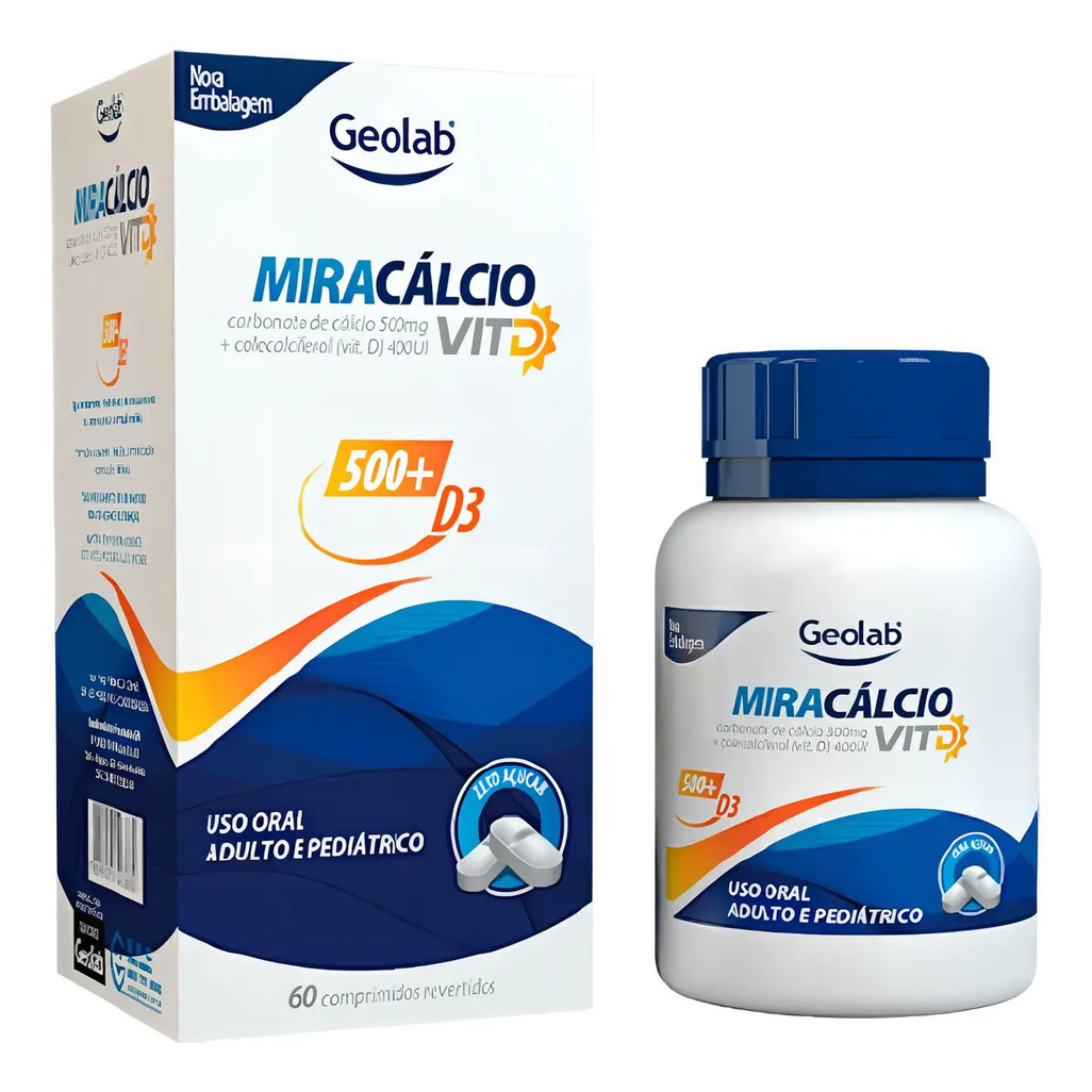 Miracálcio Vit D 500 Suplemento Nutricional 500mg Cálcio 400ui Vitamina D3 Vegano Sem Glúten