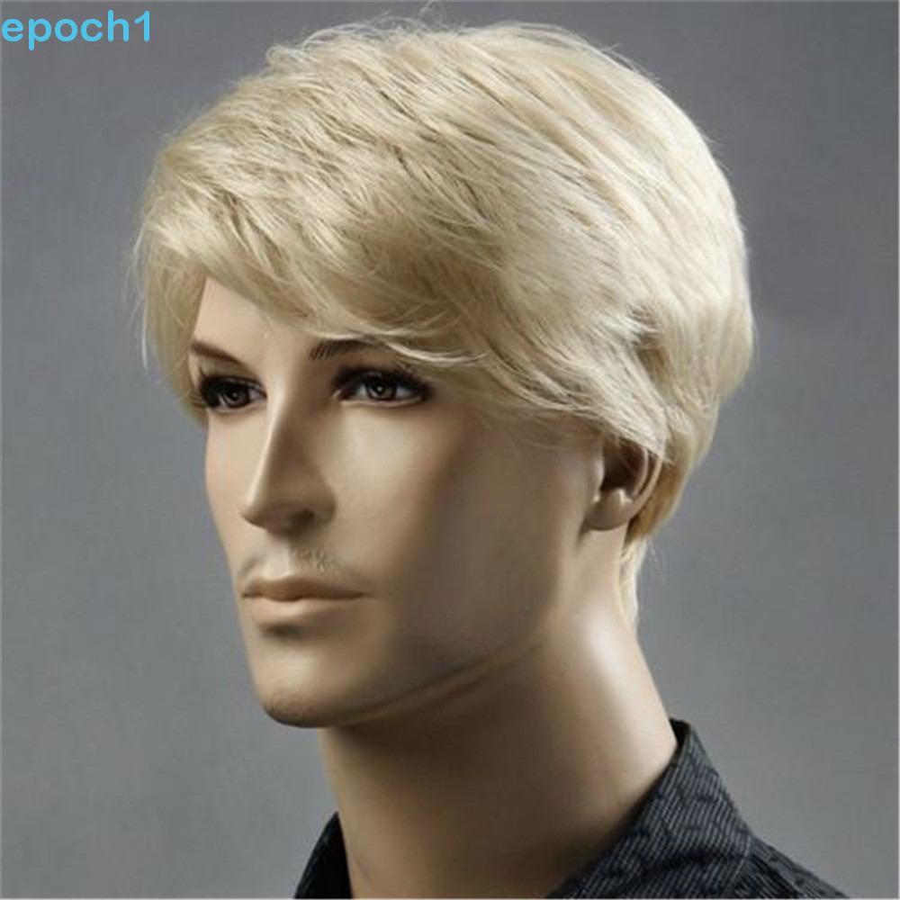 EPOCH1 Perucas Loiras Masculinas , Franja Lateral Inchada , Cabelo Sintético , Peruca Curta E Reta Cosplay Masculina Fof
