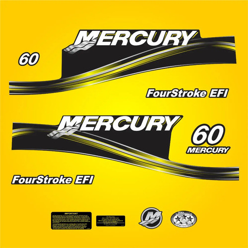 Mercury Efi 60 Hp Motor De Popa Decalques Adesivo Amarelo
