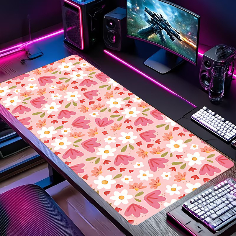 Mouse Pad Gamer Fofo Com Estampa Floral Rosa Estampa Ultra Hd Sublimação