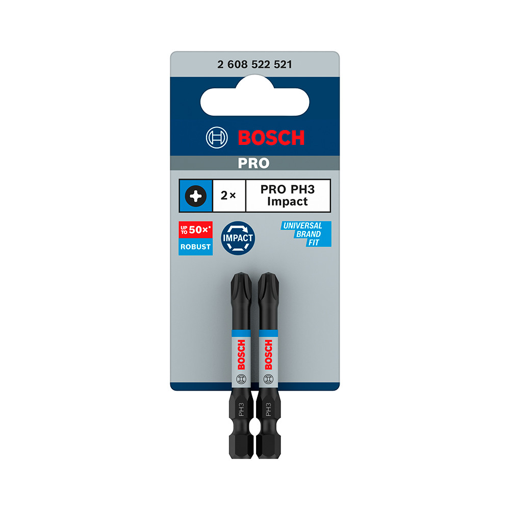 Pacote com 2 Bits Phillips 55mm PH3 Pro Impact Bosch 2608522521